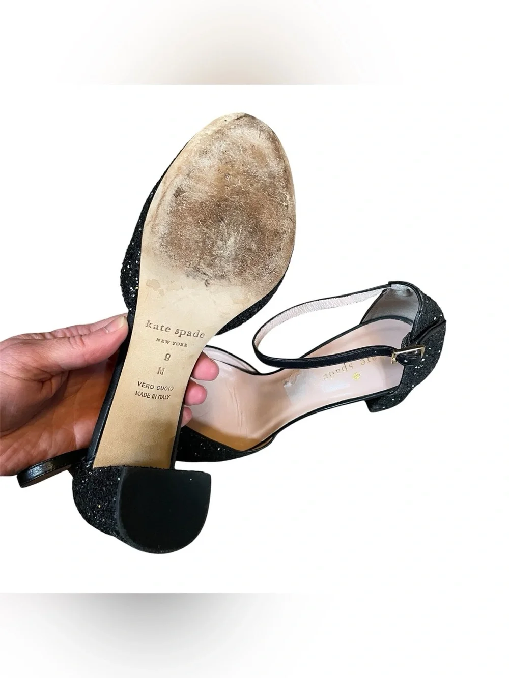 Kate spade abigail pumps black glitter block heel size 9M